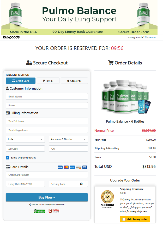 Pulmo Balance   checkout page